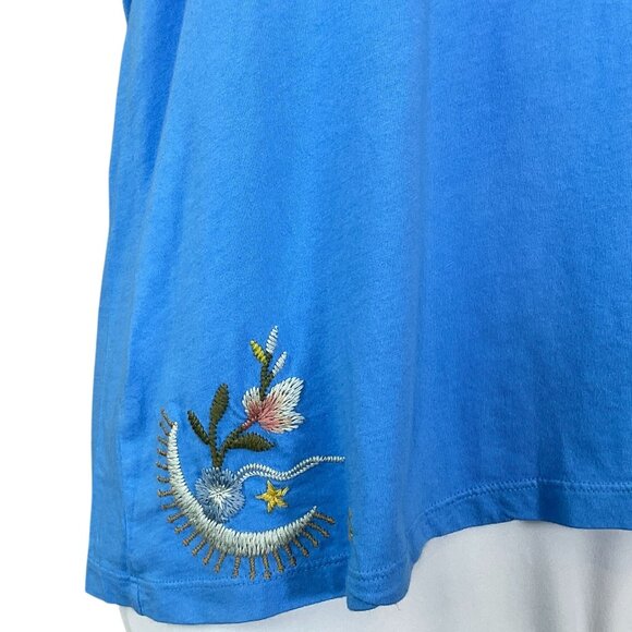 Johnny Was Lissa Bright Blue Flutter Sleeve Floral Embroidered Tee XXS NWT - Picture 4 of 10